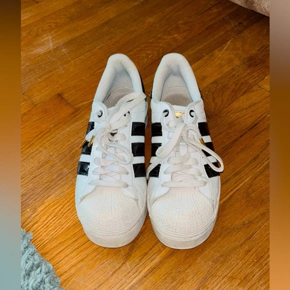 adidas | Shoes | Adidas Superstars Size 75 White And Black With About An 2  Of A Platform | Poshmark